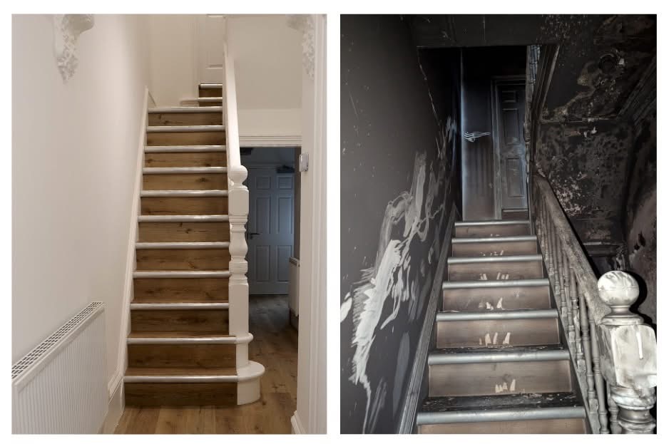 Fire Damage Restoration - real transformation by 2 of a Kind Cleaning