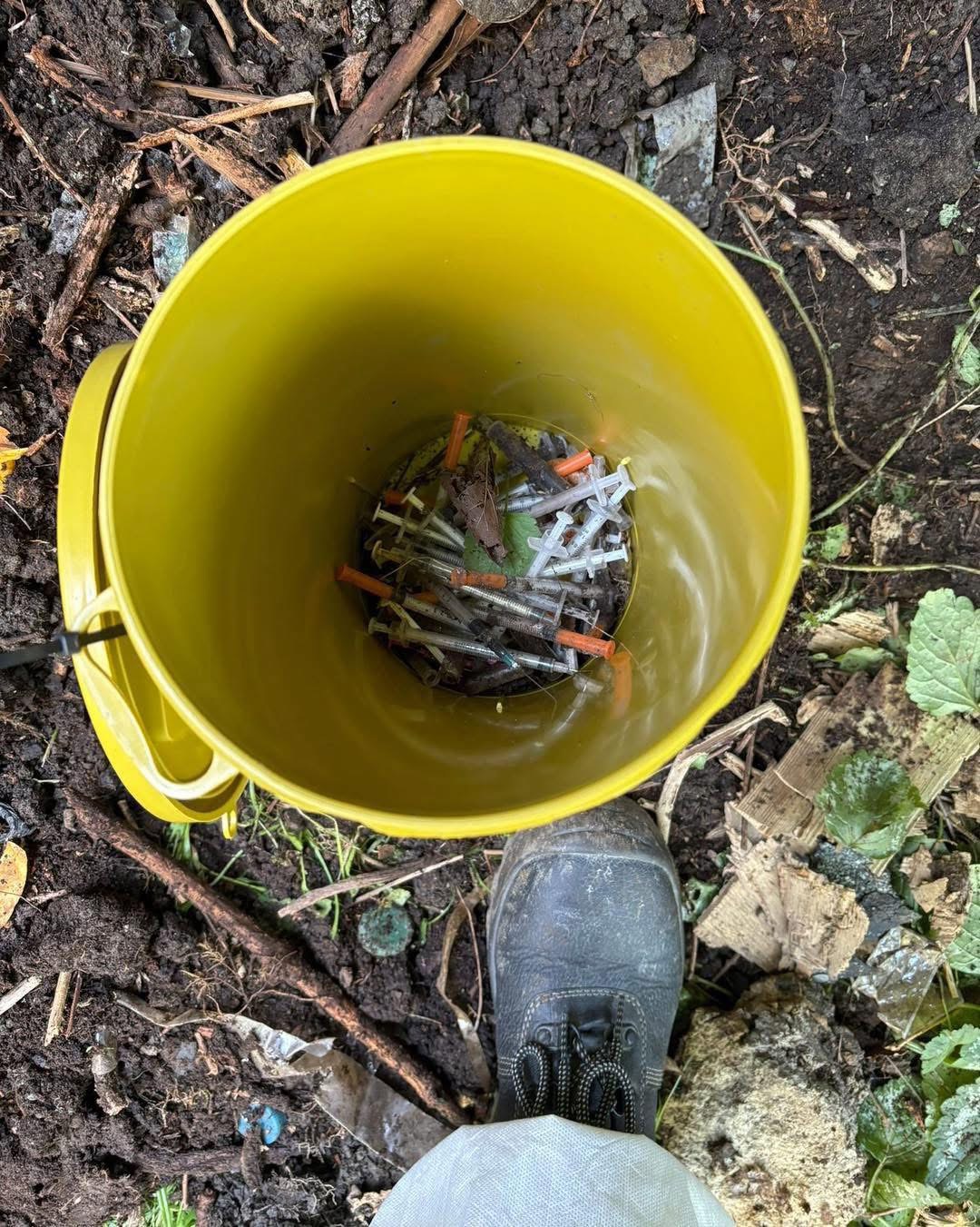 Collected sharps safely contained for disposal